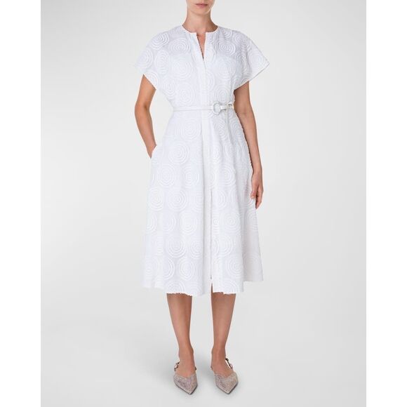AKRIS Cotton Batiste Midi Dress with Circle Loop Embroidery US 8 $1390 - Picture 1 of 11